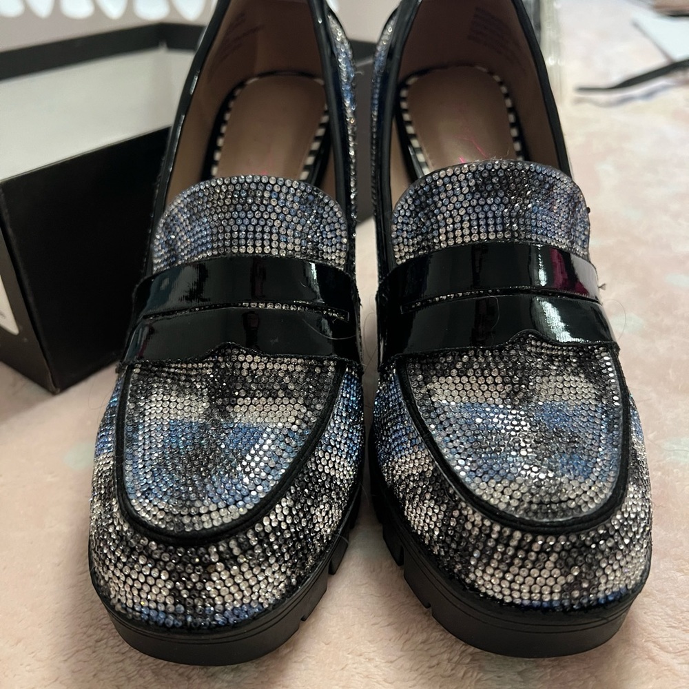 Black, Blue and White sparkling Betsy Johnson Adelyn Platforms
